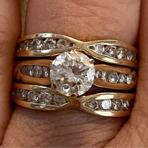 Estate 14K Yellow Gold 1.75 CTW DIAMOND Engagement Ring and Enhancer Wedding Set